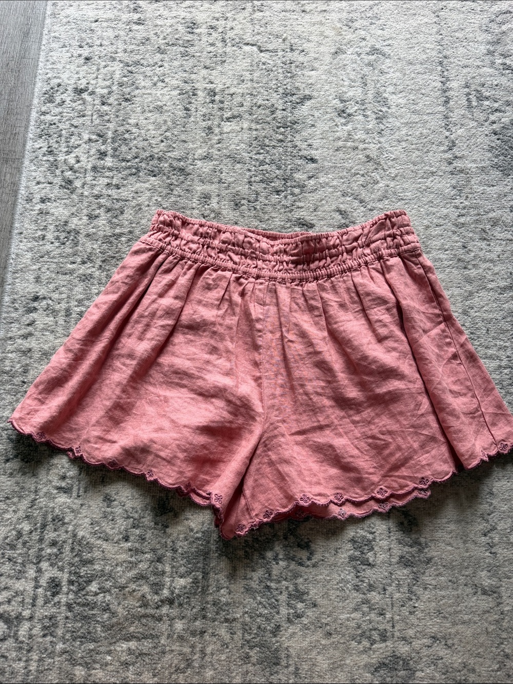 Anthropologie Rose Pink Scalloped-Hem High-Waist Shorts